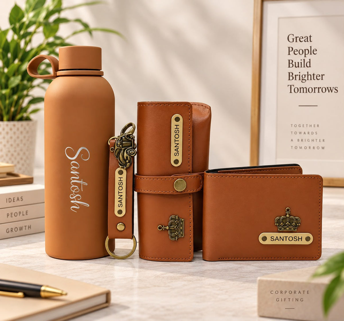 Personalized 4-in-1 Leatherette Gift Set | Custom Name, Logo & Charm Choice
