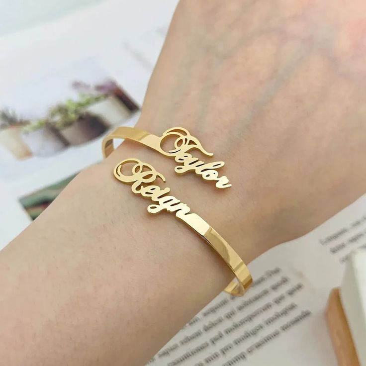 The Dynasty Cuffs: Unique Font Custom Couple Name Bangles in 22K Gold & 925 Silver Plating