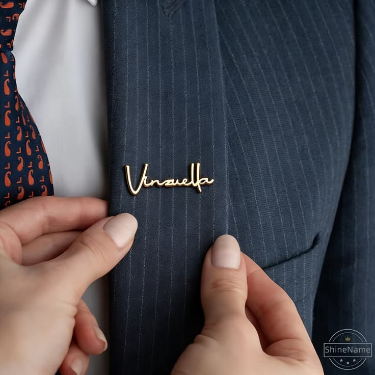 The Signature Crest: Custom Name Brooch in Fluid Signature Font (22K Gold & 925 Silver Plated)