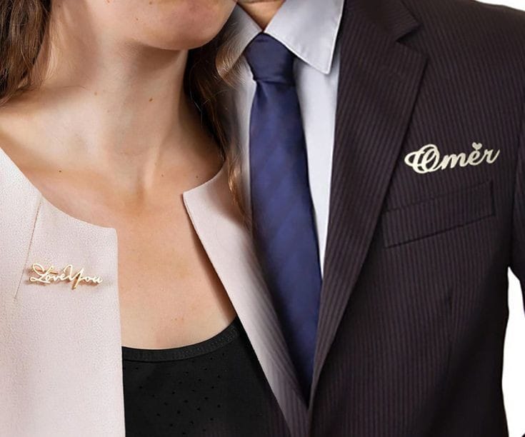 The Twin Crests: Customized Couple Name Brooches Combo in 22K Gold & 925 Silver Plating
