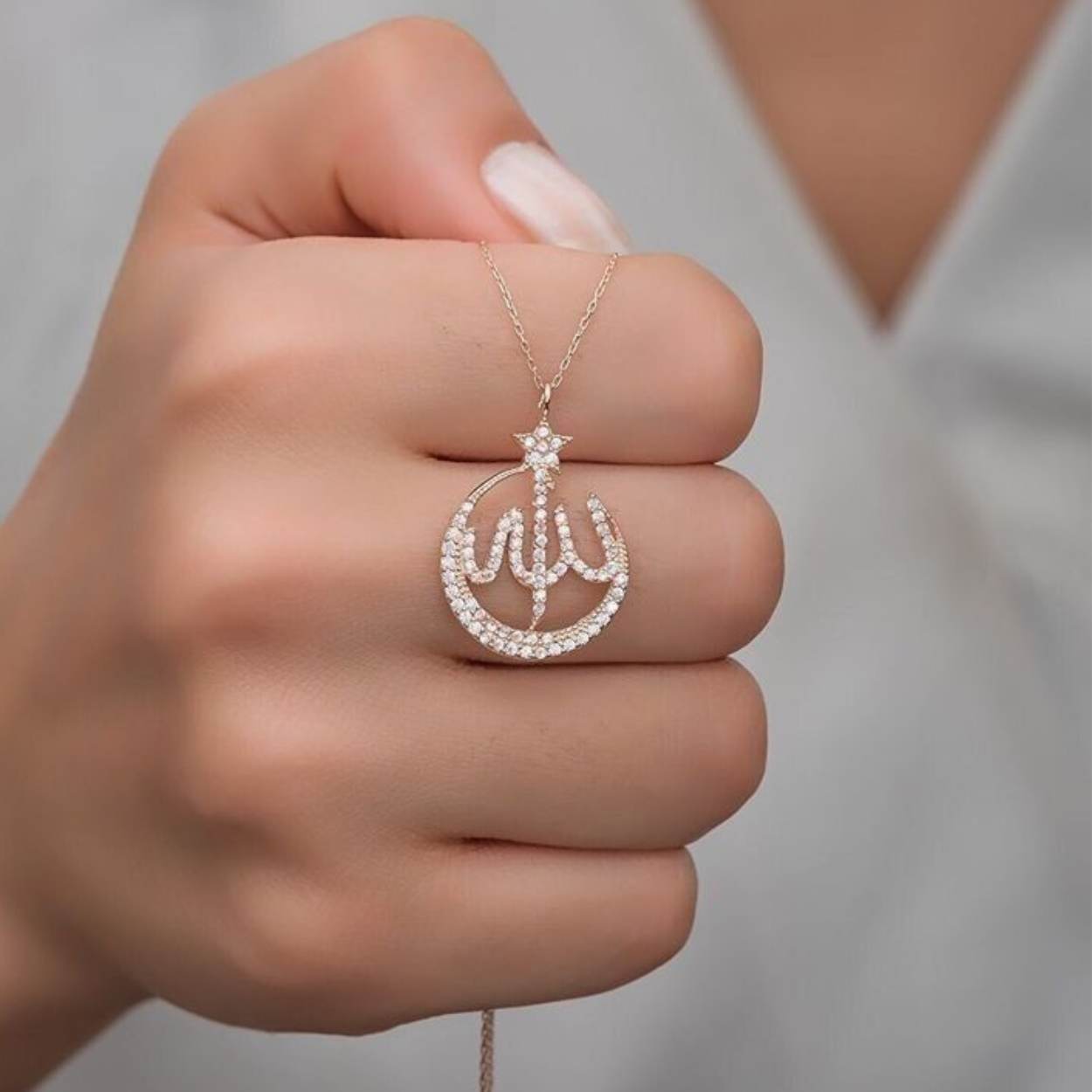 Allah Name Locket with Diamond Studs | Handmade in 22 Carat Gold Plated & 925 Silver