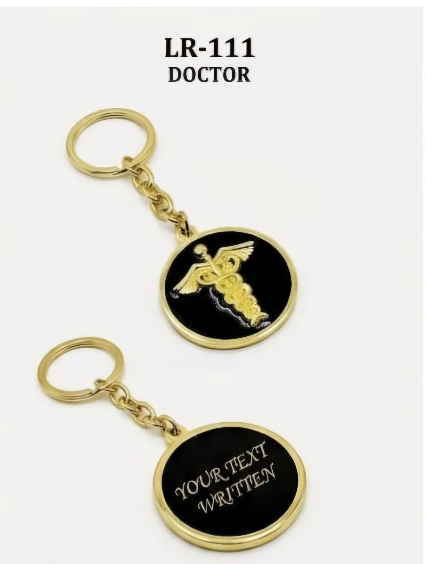 Personalized Doctor Medical Caduceus Gold & Black Metal Keychain