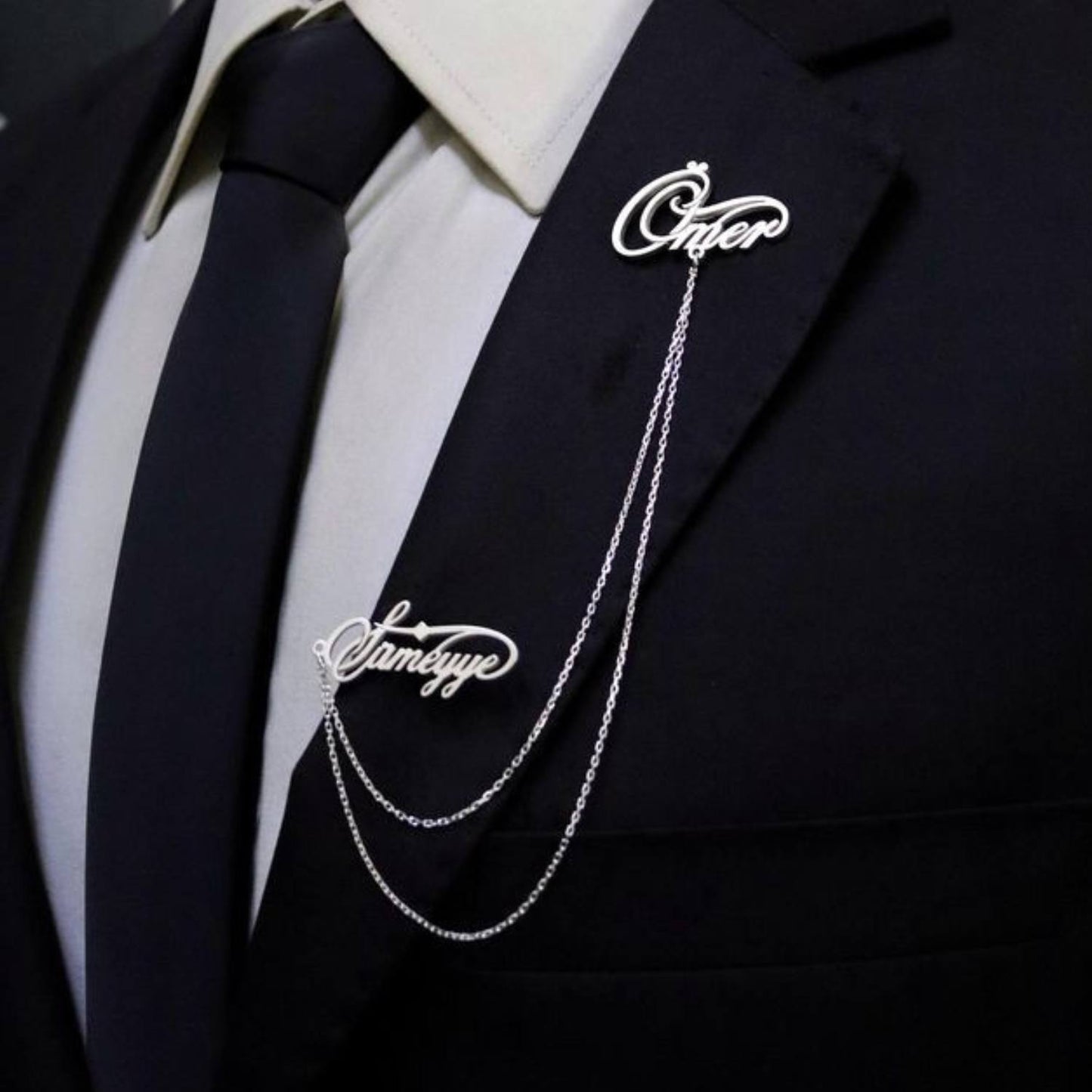 Personalized 22K Anti-Tarnish Gold & 925 Silver Name Chain Brooch for Special Occasions