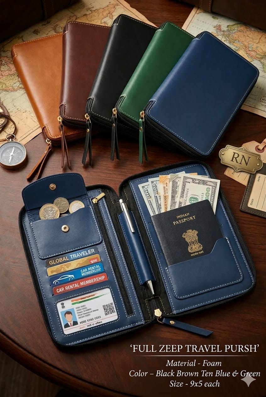 Premium Full Zip Leatherette Travel Wallet & Passport Organizer With Personalized pen