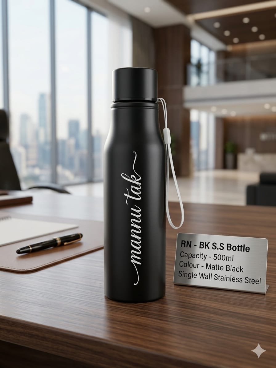 Personalized RN-BK Matte Black Stainless Steel Water Bottle – 500ml