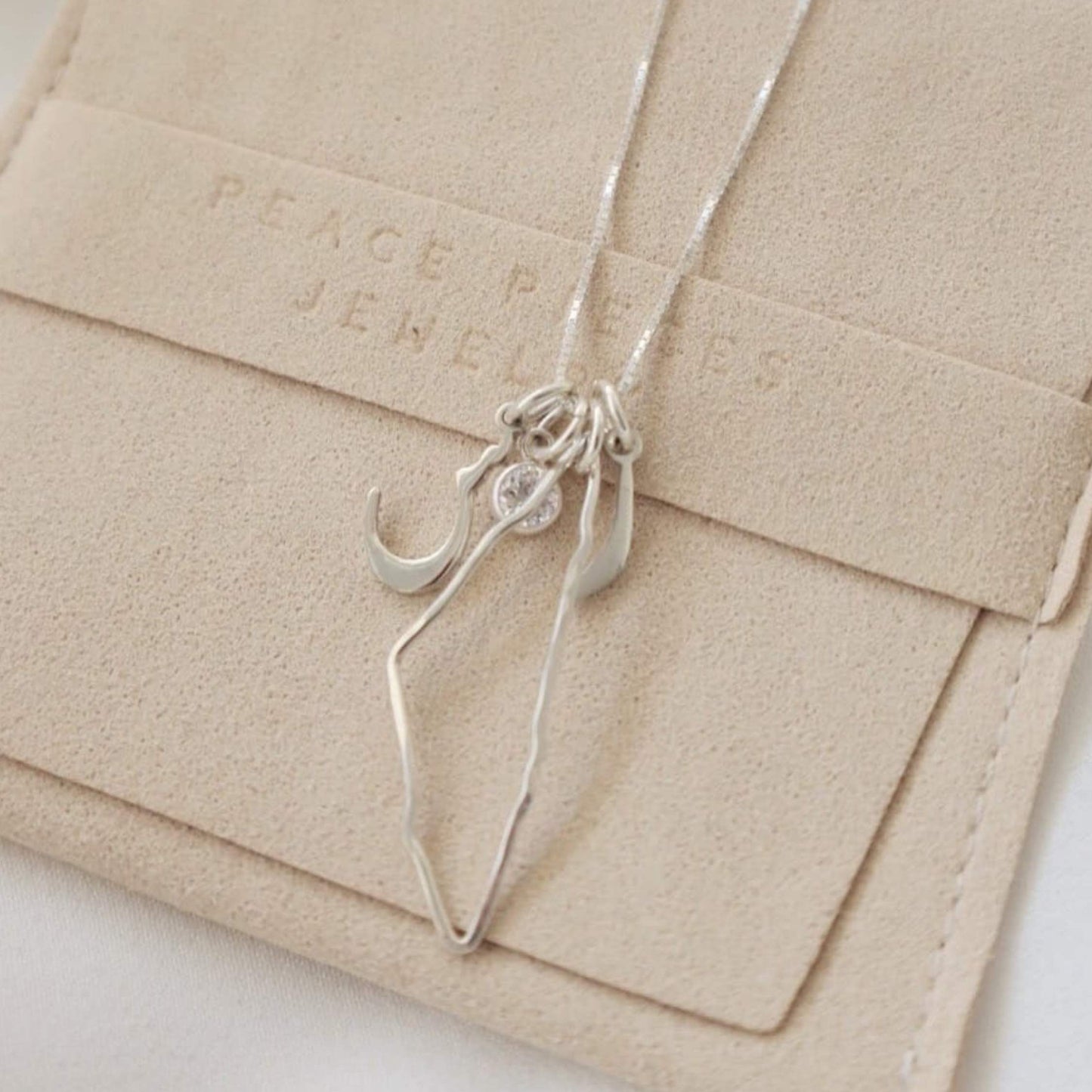 Personalized Double Arabic Letter Necklace with Hanging Diamond and Palestine Charm | 22K & 925 Plated (Hanging diamond charm (color and shape may vary)