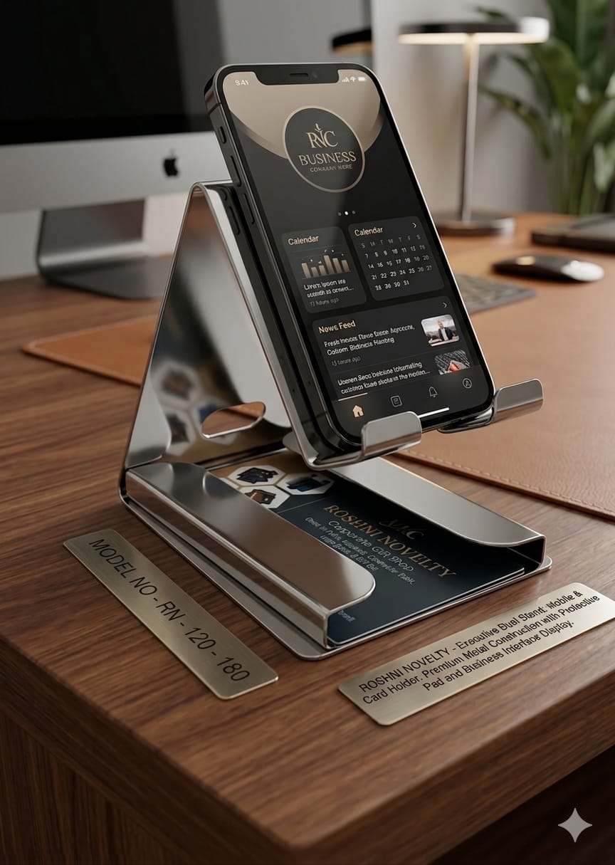 Personalized Executive Dual Metal Phone Stand & Business Card Holder