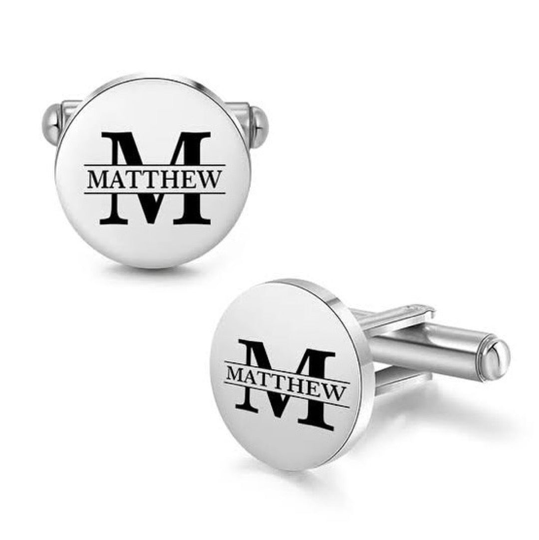 Customised Initial with Name Engravable Round Cufflinks