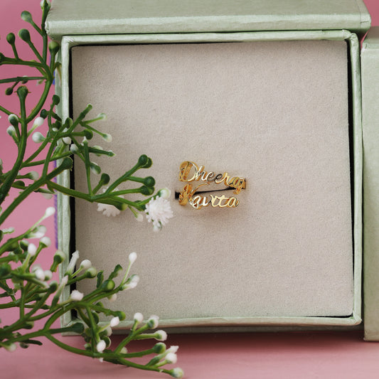 Adjustable Signature style Couple Name Ring