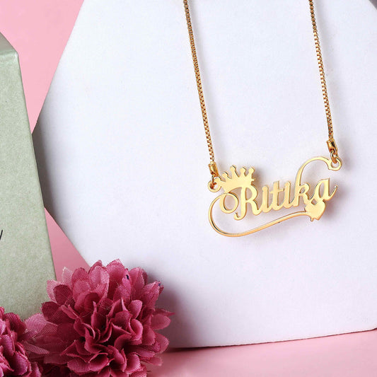 Stylish Crown Heart Style Name Necklace