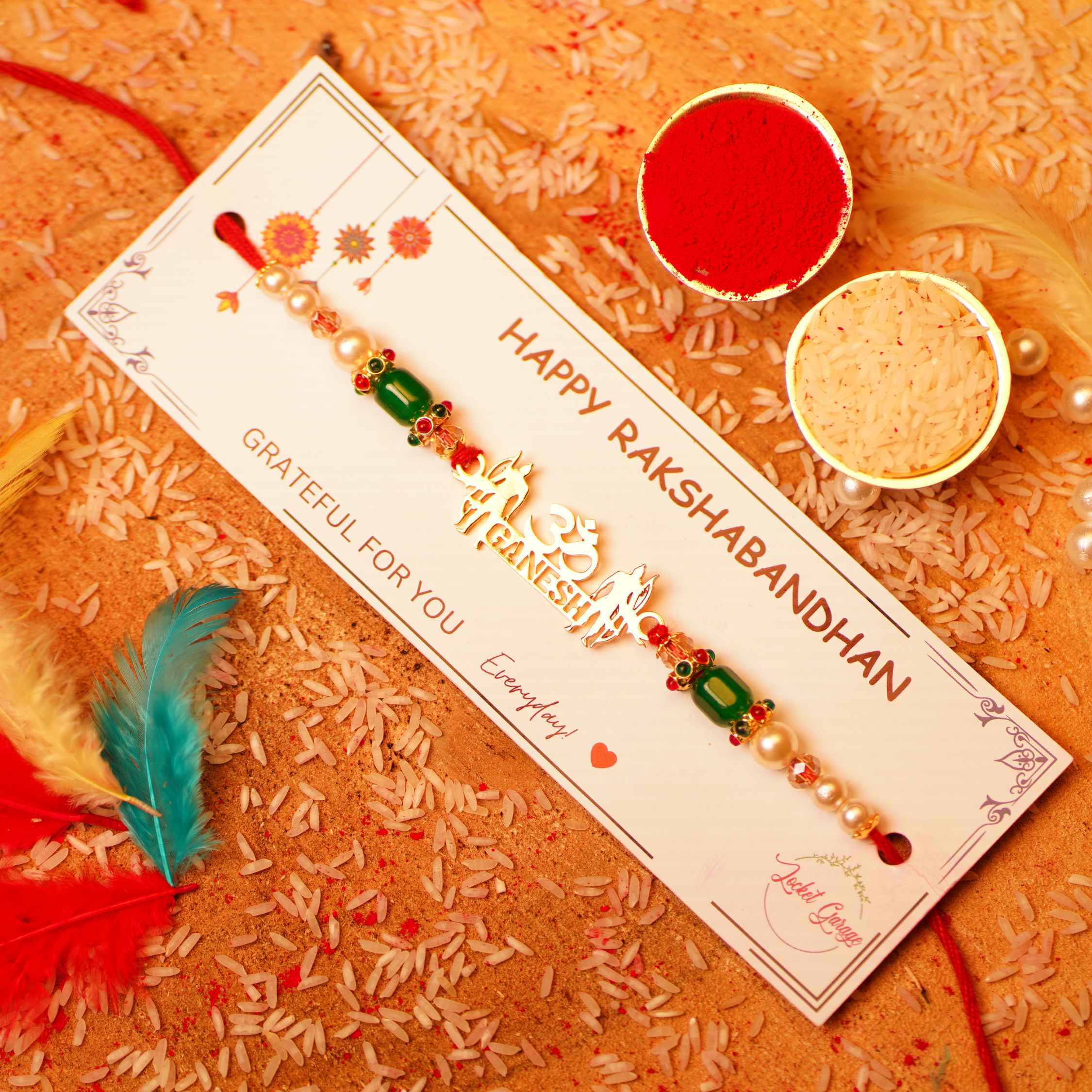 Personlised Shree Ram Name Rakhi With Fancy Beads and pearls Jai Jai Shree Ram Rakhi