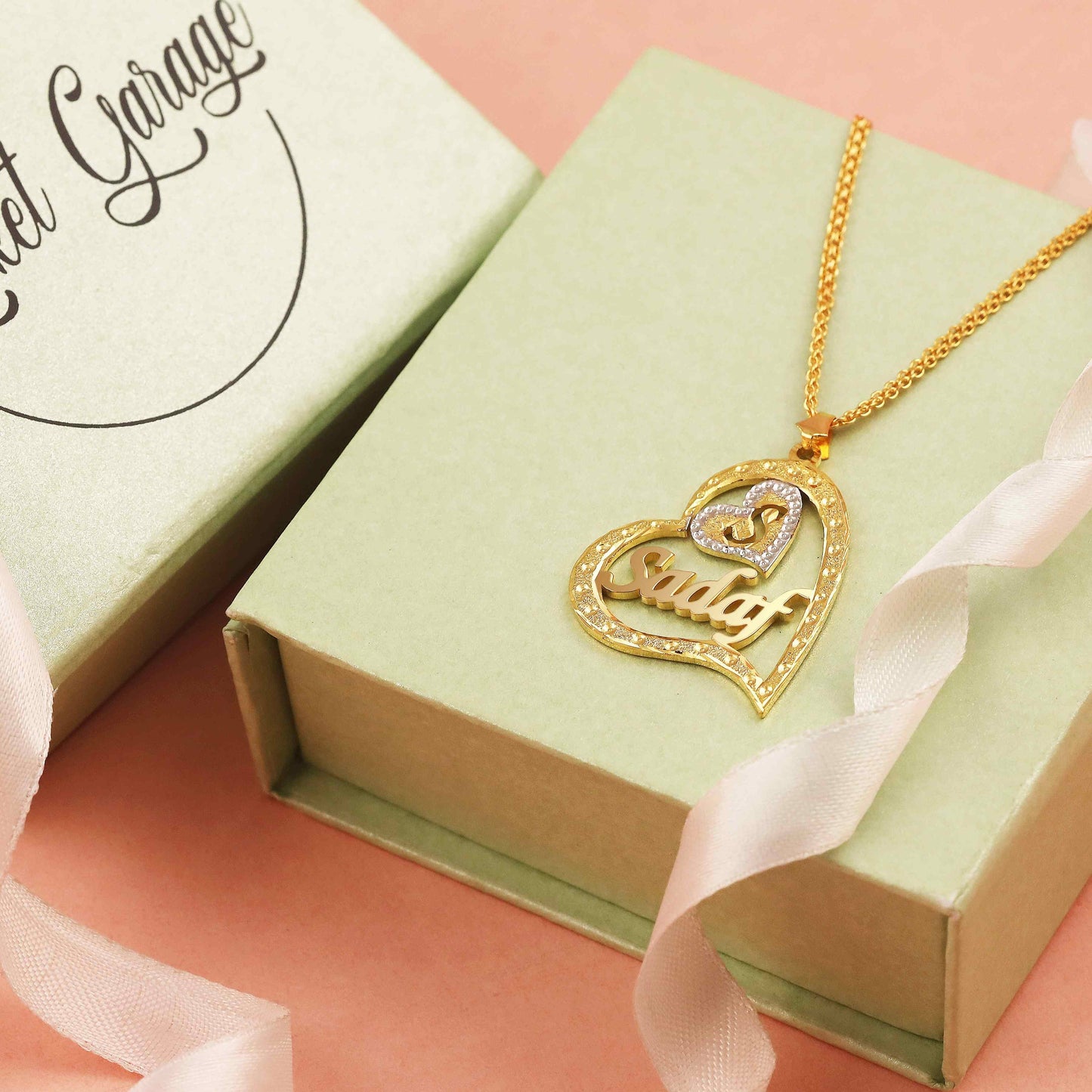 Two Tone Personalised Heart Name Necklace with Initial