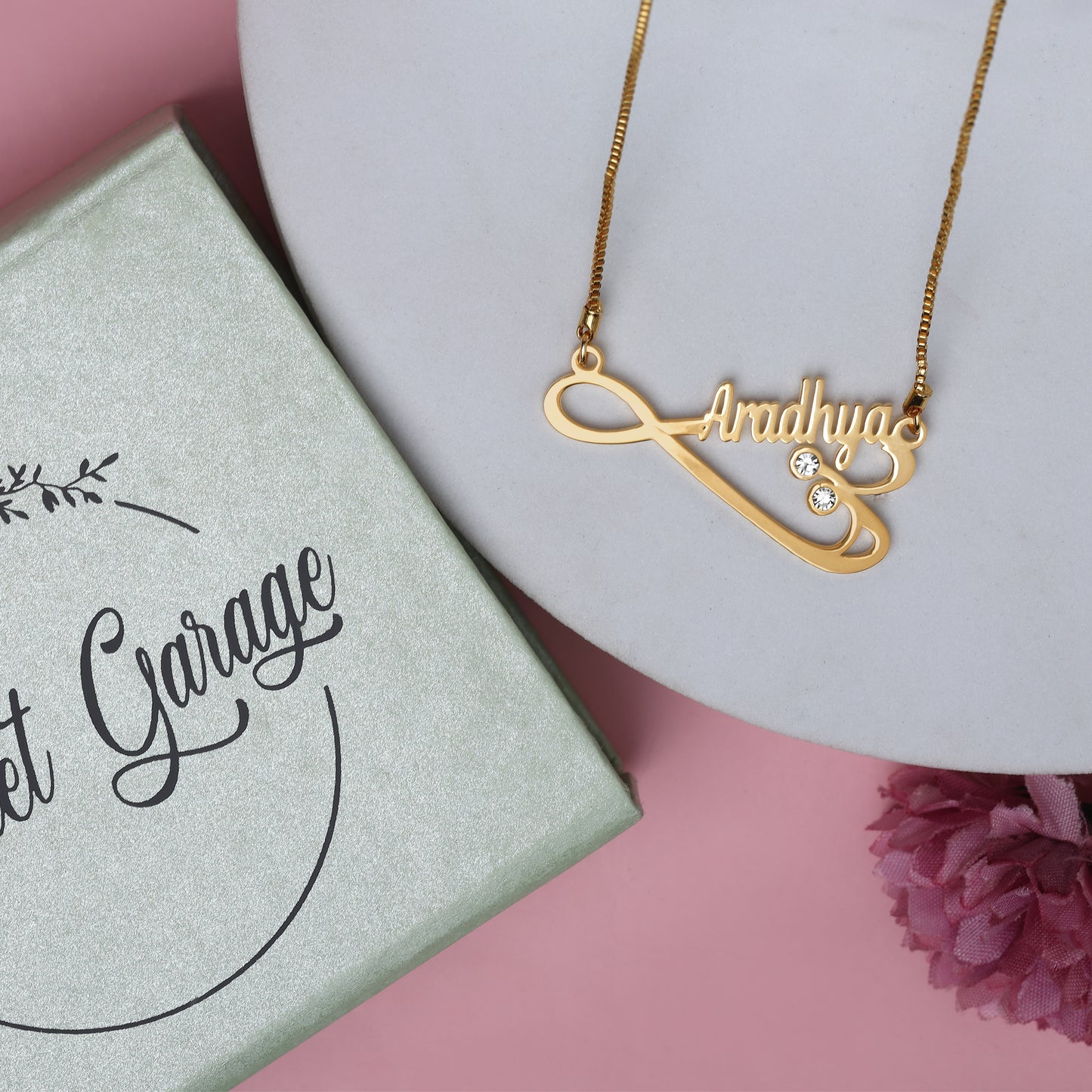 Unique Inifinity Style Name Necklace with Diamonds