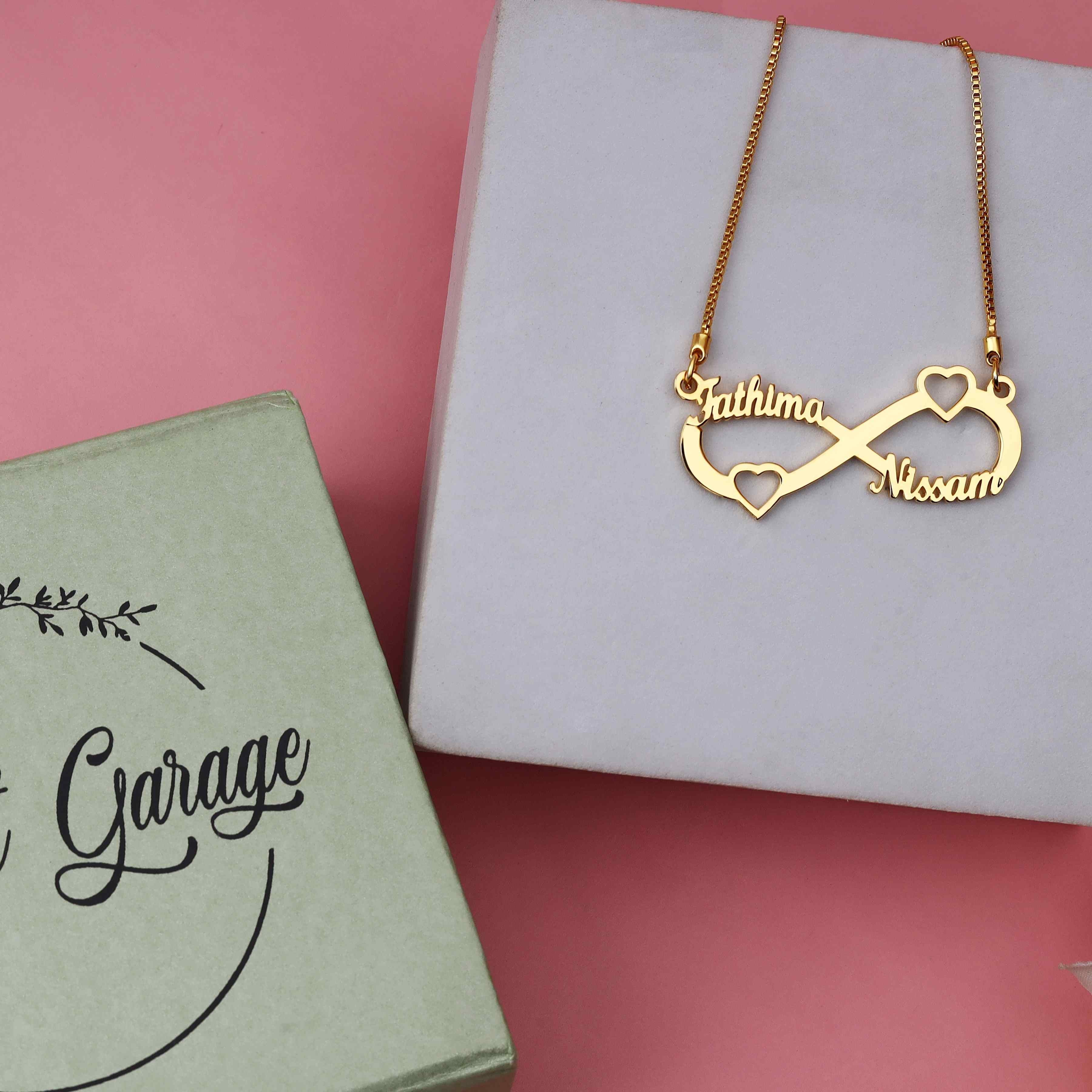 Infinity with Hearts Couple Name Necklace