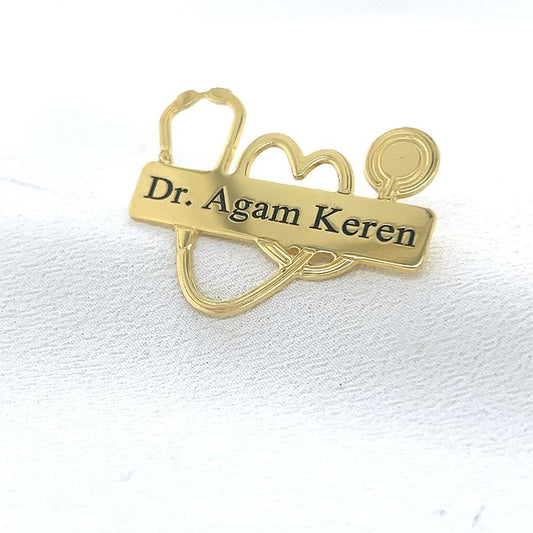DR Stethoscope Name Customised Brooch – Premium Quality | 22 Carat Gold Plated & 925 Silver Plated