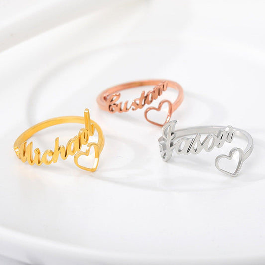 Gold Plated Heart Heart Design Custom Name Ring for Women