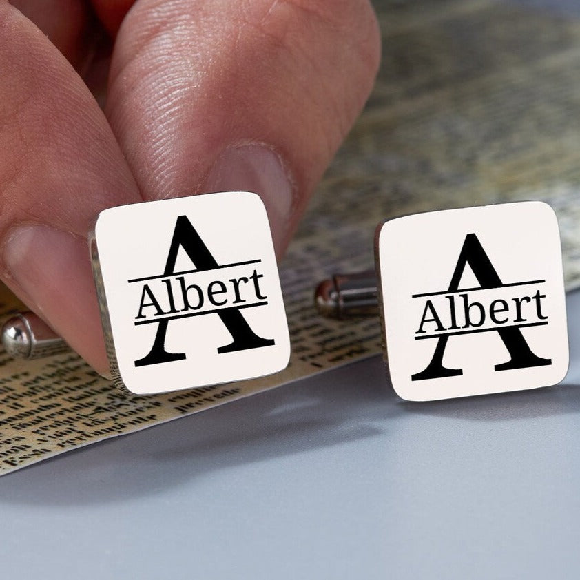 Customised Initial with Name Engravable Square Cufflinks