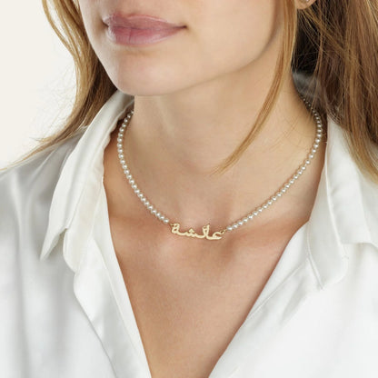 Personalized Perfection: 22K Gold & Pearl ( Arabic ) Name Necklace