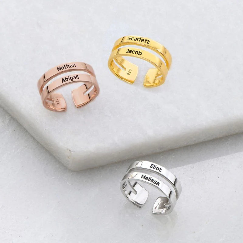 Dual Name Rings Customised Double Engraved Name Ring – Locket Garage