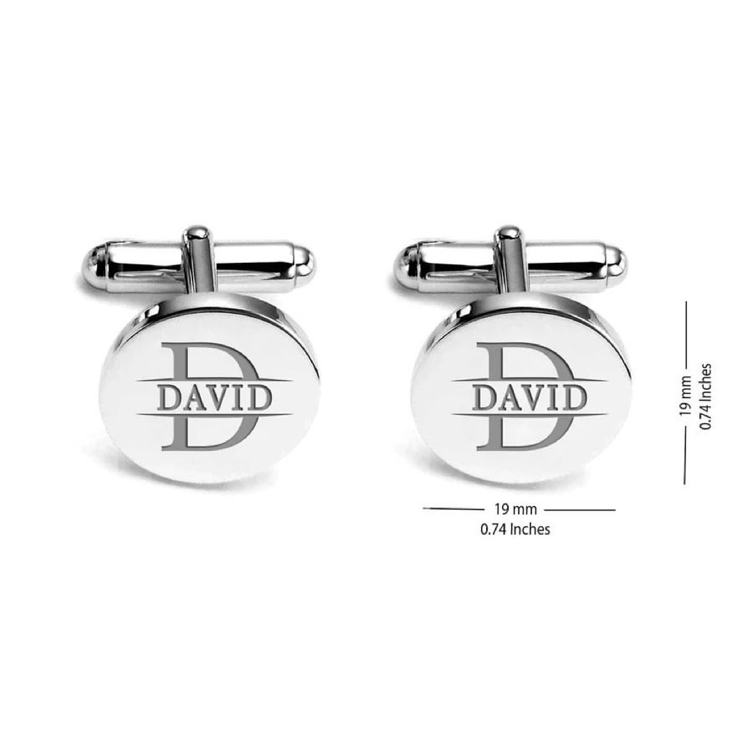 Customised Initial with Name Engravable Round Cufflinks