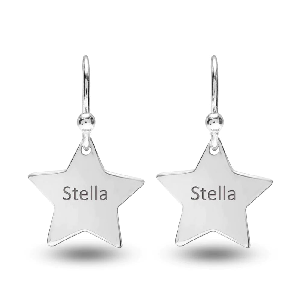 Dangling Star Shaped Earrings with Name Engraved