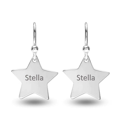 Dangling Star Shaped Earrings with Name Engraved