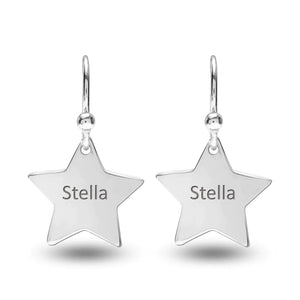 Dangling Star Shaped Earrings with Name Engraved