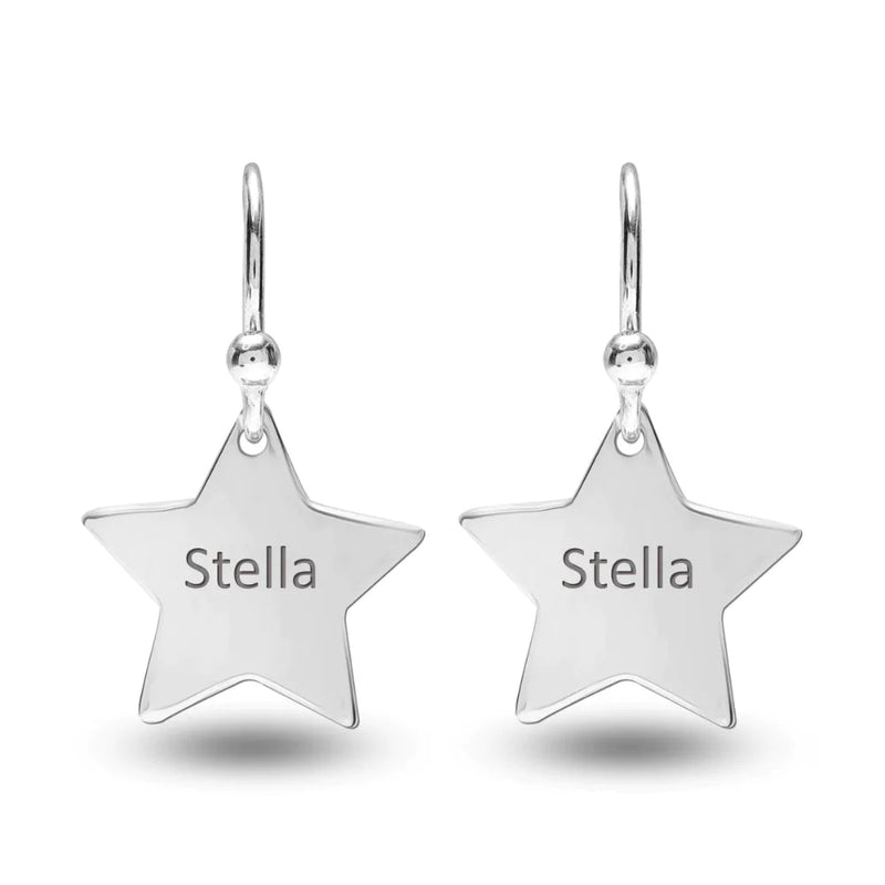 Dangling Star Shaped Earrings with Name Engraved