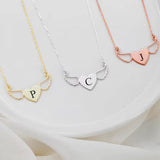 Personalized Initial Heart Necklace with Angel Wings