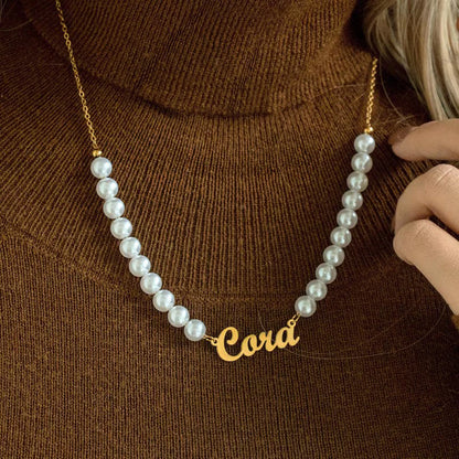 Personalized Perfection: 22K Gold & Pearl Name Necklace