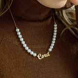 Personalized Perfection: 22K Gold & Pearl Name Necklace
