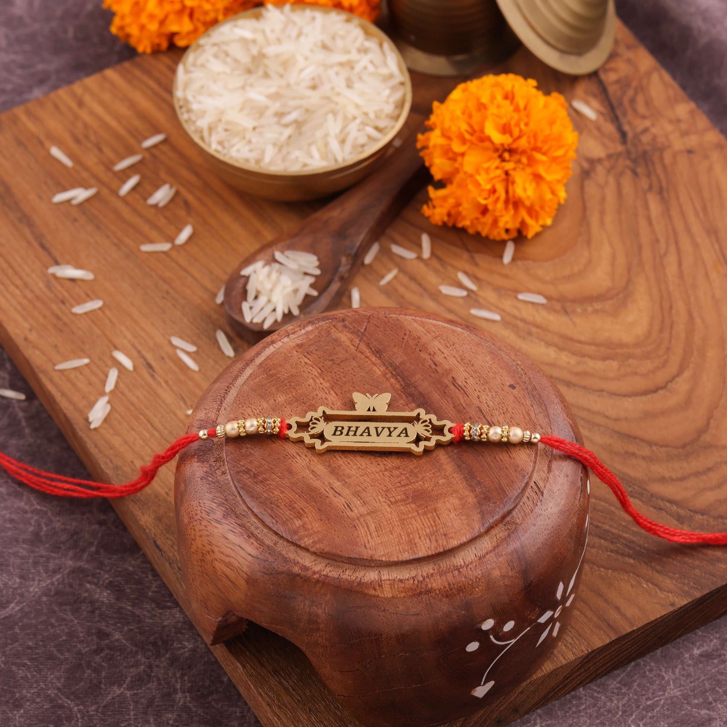 Customized Butterfly Rakhi With Red Thread