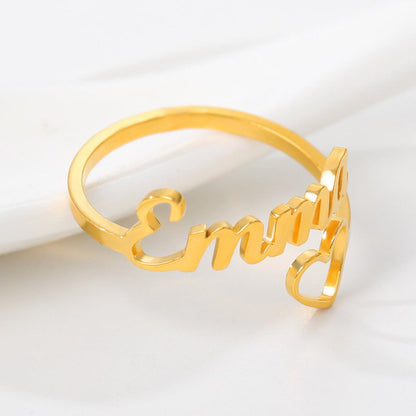 Gold Plated Heart Heart Design Custom Name Ring for Women