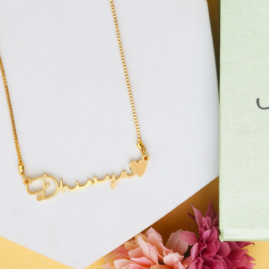 Signature font Personalised Name Necklace with Heart