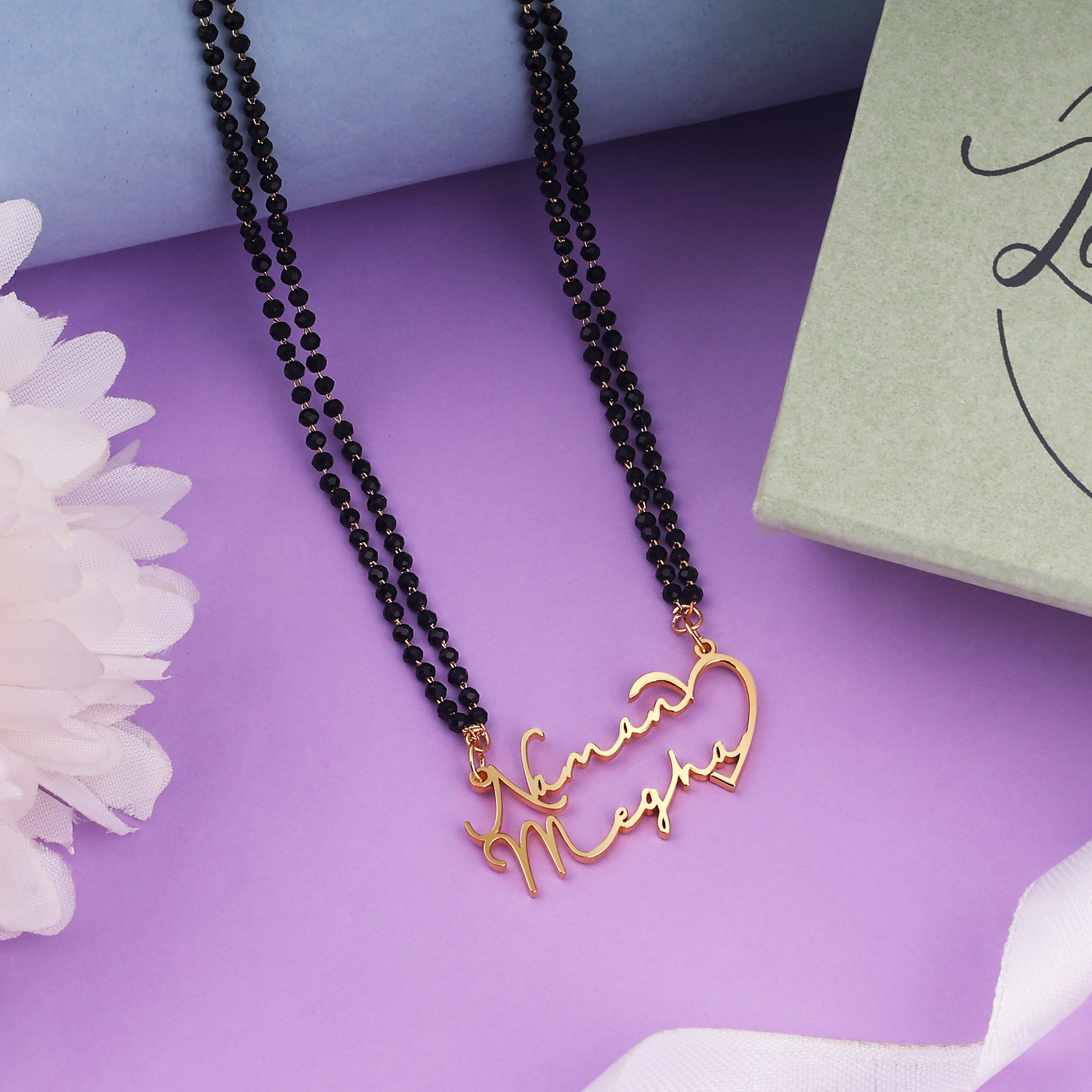 Classy Signature Font Couple Name Open Heart Mangalsutra