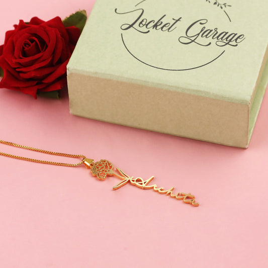 Personalised Birth Flower Name Necklace