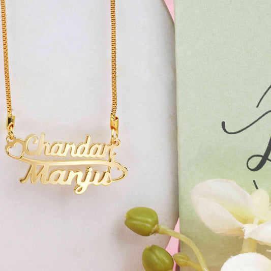 Personalised Couple Name Necklace with Hearts