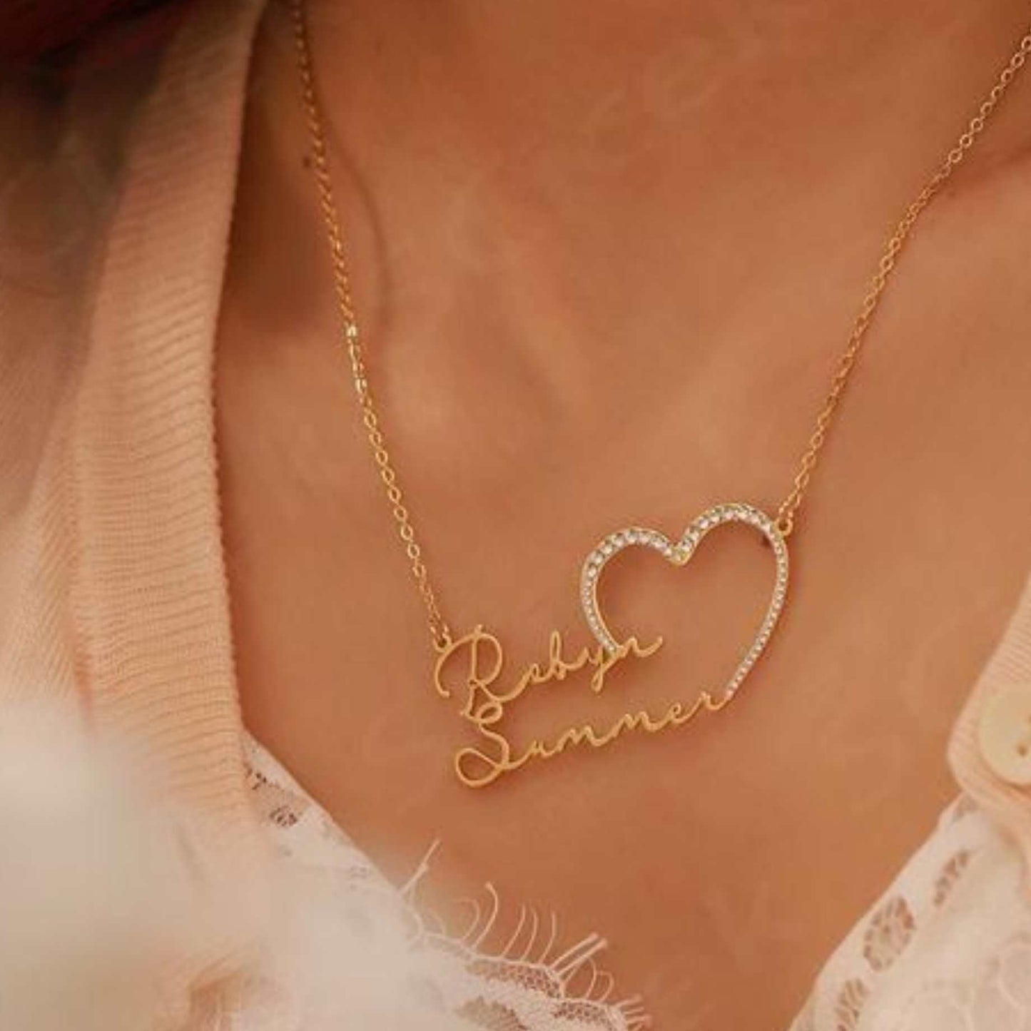 Diamond Studded Heart Couple Name Necklace – Exclusive at Locket Garage | 22 Carat Gold Plated & 925 Silver Plated | Making Time: 12 Days