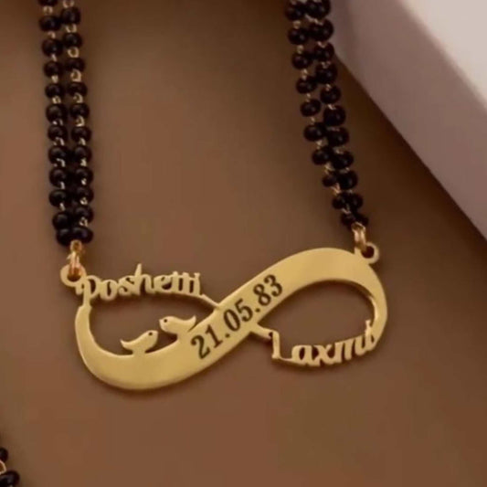 Customised Couple Name Mangalsutra with Date in Middle – 22 Carat Gold Plated & 925 Silver Plated