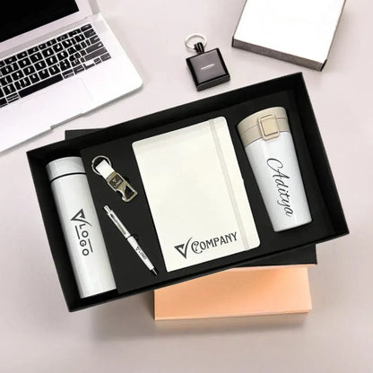 Premium Executive Gift Set – Notebook, Stainless Steel Bottle, Travel Mug, Pen & Keychain (5-Piece Office Gift Box)
