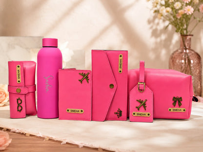 Customized 6-Piece Leatherette Combo Box | Water Bottle, Pouch, Passport Cover, Wallet, Eyewear Case & Luggage Tag