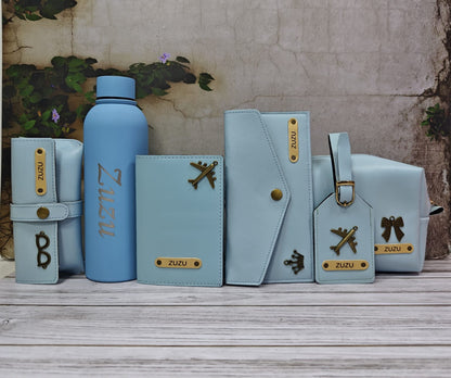 Customized 6-Piece Leatherette Combo Box | Water Bottle, Pouch, Passport Cover, Wallet, Eyewear Case & Luggage Tag