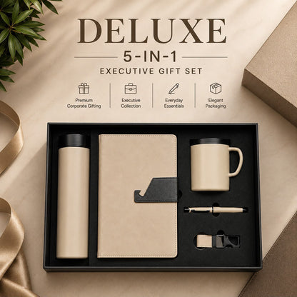 Customized Corporate Deluxe 5-Piece Gift Set | Insulated Flask, Mug, Diary, Pen & Keychain