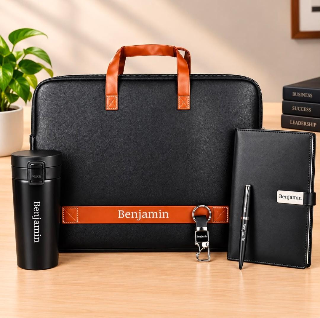 Customized Corporate Executive Combo Set | Laptop Bag, Smart Flask, Notebook, Pen & Card Holder