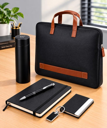 Customized Corporate Executive Combo Set | Laptop Bag, Smart Flask, Notebook, Pen & Card Holder