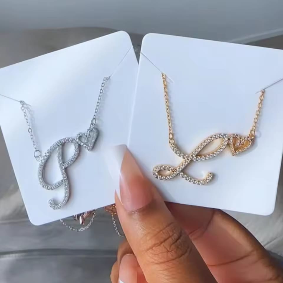 Customized Diamond-Studded Initial & Heart Necklace | Anti-Tarnish 22K Gold & 925 Silver Plated