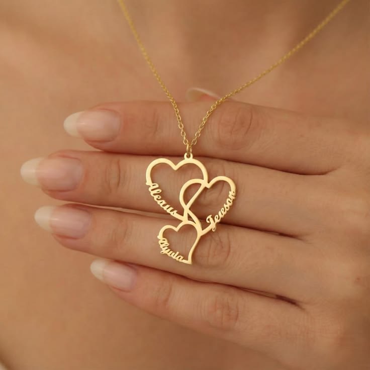 The Triad of Hearts: Three-Layer Customized Name Necklace in 22K Gold & 925 Silver Plating