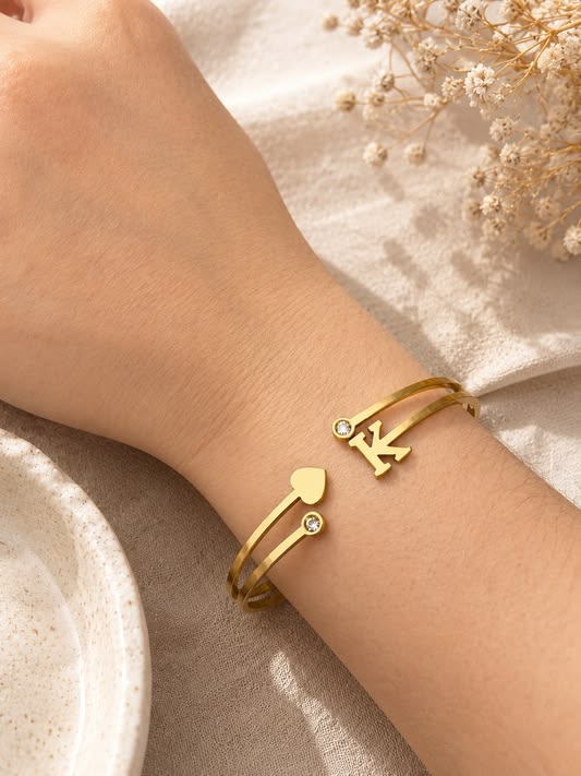 The Monolith: Unique Design Single Alphabet Unisex Bangle in 22K Gold & 925 Silver Plating