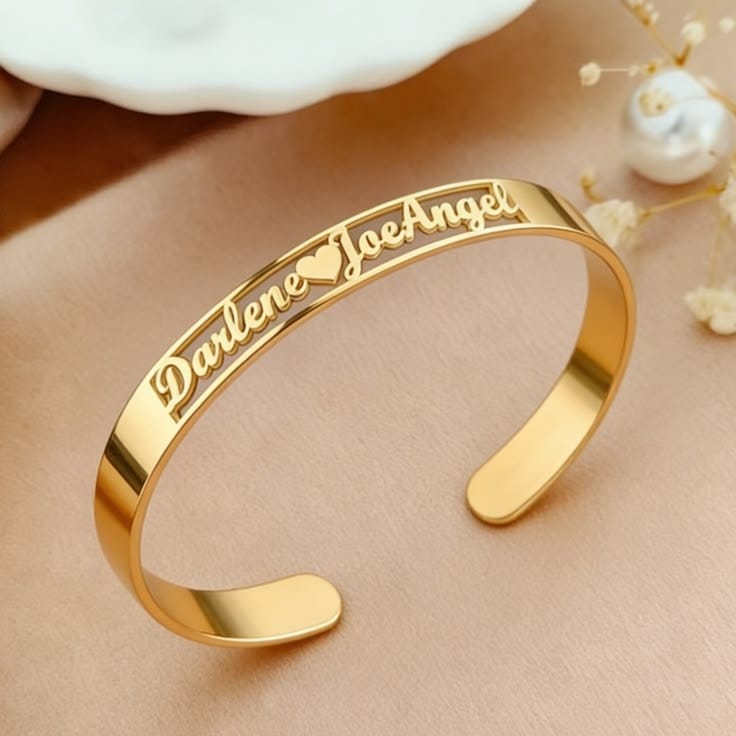 The Twin Souls: Custom Couple Name Bangle Bracelet in 22K Gold & 925 Silver Plating