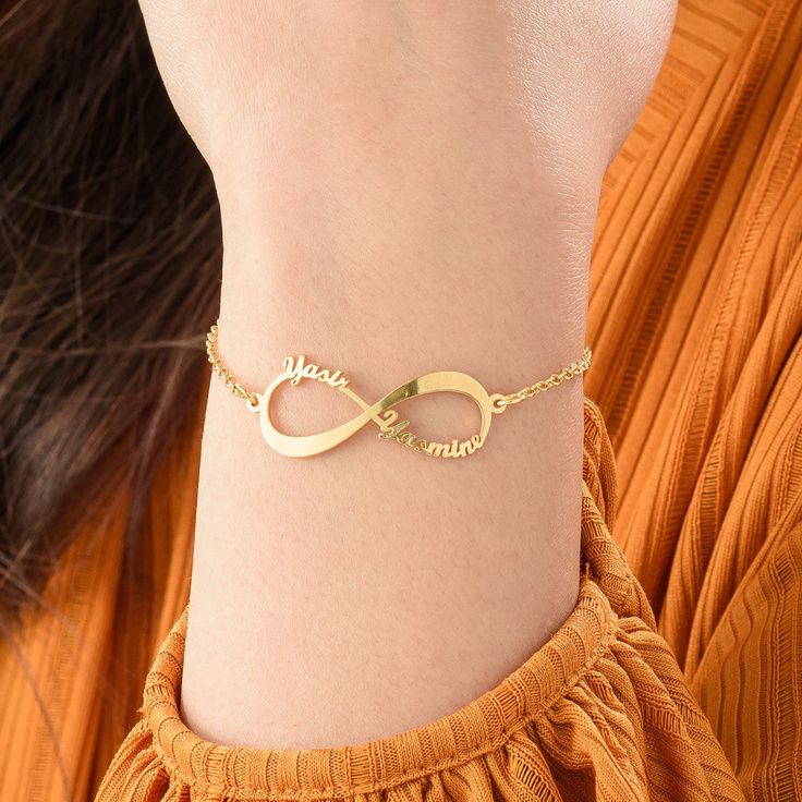 The Eternal Bond: Custom Infinity Couple Name Bracelet in 22K Gold & 925 Silver Plating